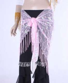Belly Dance hip Scarf Tribal fringe sequins Triangle 12 colours