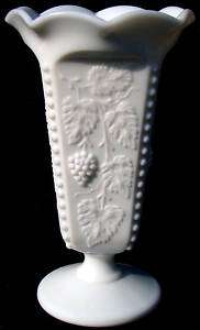   Westmoreland Milk Glass Beaded Grape Pattern 9 Crimped Vase  