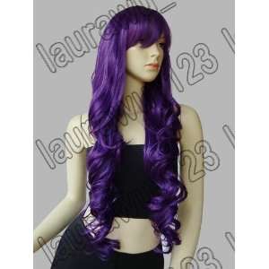  Long Big Spiral Curl Dark Purple Cosplay Wig 85cm + Free 