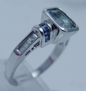   Jewelry 14K White Gold Aquamarine Diamond Sapphire Ring Hallmarked SBT