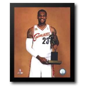  LeBron James with the 2009 10 MVP Trophy 12x14 Framed Art 