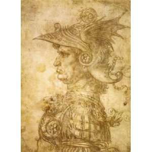 Da Vinci   Profile of a Warrior in Helmet   Hand Painted   Wall Art 