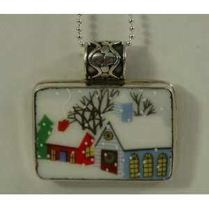  Hand Cut China Sterling Silver Pendant Christmas Winter Scene 