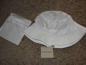 NWT Burberry White Packable Bucket Crusher Hat Small S  