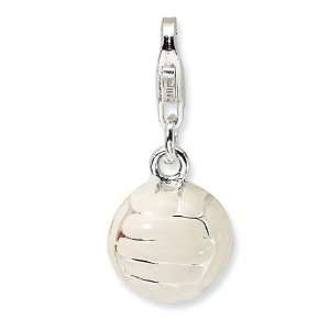 Sterling Silver 3 D Enameled Volleyball w/Lobster Claw Clasp Clasp 