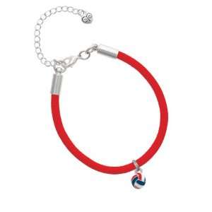  3 D Red, White & Blue Volleyball Charm on a Scarlett Red 