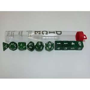  Green Glitter Polyhedral Dice Set 10pc Set in Tube Toys 