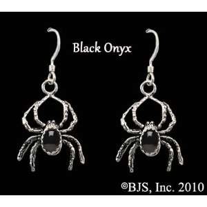  Spider Earrings with Gem, 14k White Gold, Black Onyx set 