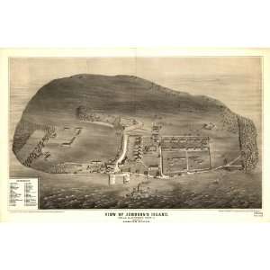  Civil War Map View of Johnsons Island, near Sandusky City 