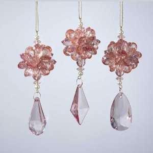  Pink Flower Drop Ornaments By Kurt Adler   3 Assorted 