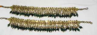 India Boolywood Gold Plated Emerald Payal Anklet Bridal Jodha Kuchi 