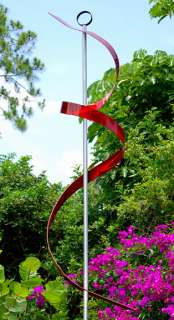  Modern Abstract Painted Metal Art Sculpture Red Ribbon Dancer  
