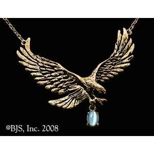   Gem, 14k Yellow Gold, Light Blue set gemstone, Eagle Animal Jewelry