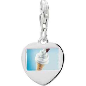  925 Sterling Silver Vanilla Ice Cream Cone Photo Heart 