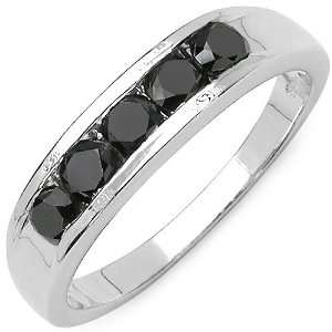    0.90 Carat Genuine Black Diamond Sterling Silver Ring Jewelry