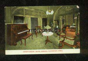 DAVENPORT IA 1910 HOTEL KIMBALL GREEN PARLOR OLD PIANO  