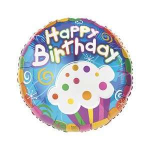  Colorful Happy Birthday Big Cupcake w/ Stars and Swirls 