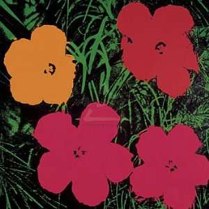 Andy Warhol 38W by 38H  Flowers, 1964 (1 Red, 1 Yellow, 2 Pink 