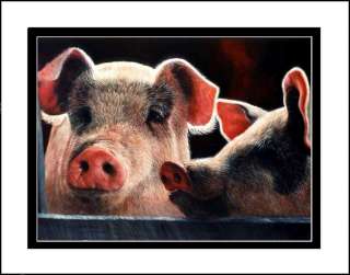 Pigs s/n print of my painting dbl mat  