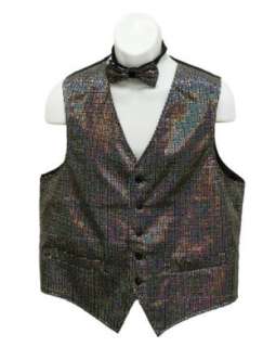  Mens Silver Color Sequin Suit Vest with Bow tie Set 
