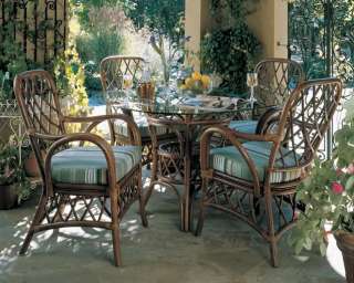 ANTIGUA DINING 5 PC WICKER ARM CHAIRS TABLE WITH GLASS TOP CUSHIONS 