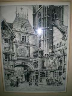Clock of Rouen Andrew Karoly Etching PENCIL SIGNED  