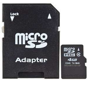  4GB Class 4 microSDHC Memory Card w/SD Adapter 