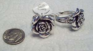 sz 6 Sterling Silver Large Fancy Wide Band Rose Ring  