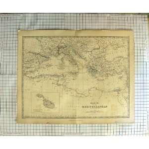  JOHNSTON ANTIQUE MAP c1790 c1900 MEDITERRANEAN MALTESE 