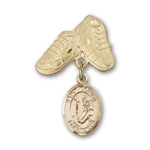   Gold Baby Badge with St. Dominic de Guzman Charm and Baby Boots Pin