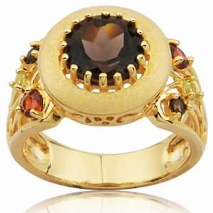   Gold Over Sterling Silver Smoky Quartz Art Deco Fashion Ring Jewelry