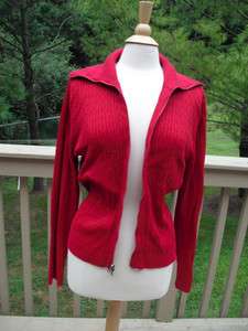   XL 100% Cotton Cable Knit Zipper Cardigan Sweater True Deep Red  