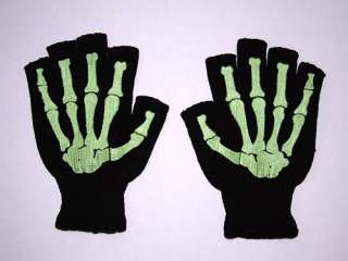   Fingerless Misfit Glow in the Dark Skeleton Bone Gloves Gothic Horror