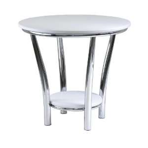  Maya Round End Table, White Top, Metal Leg   winsome wood 