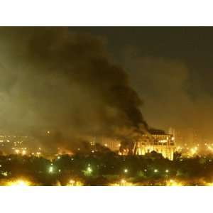  Government Building Burns During Heavy Bombardment of Baghdad, Iraq 