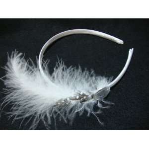  NEW White Feather Satin Headband, Limited. Beauty