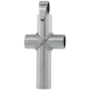 com Stainless Steel Large Wire Wrapped Tube Cross Pendant 30 in. Bead 