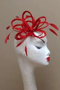 New Red Fascinator Wedding Races Derby Hat Choose any colour satin 