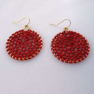 NEW 925 Silver Earrings Red Knitted String Karin Dery  