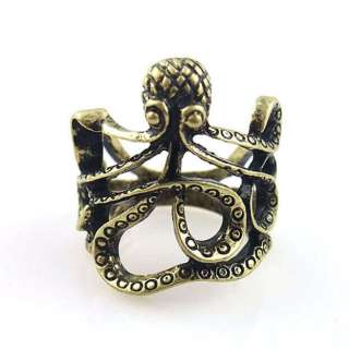 Punk Goth Cute Octopus Retro Bronze Finger Ring Size 6  