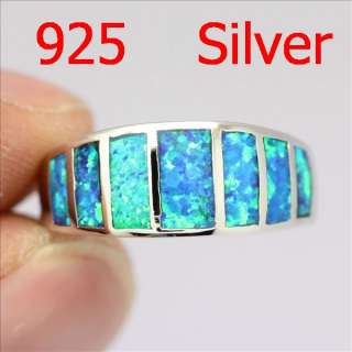 YR26 U Blue Fire Opal Gemstone Silver classic Ring Sz #8 #Q  
