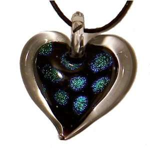    Light Blue Dichroic Spots Heart Glass Pendant 
