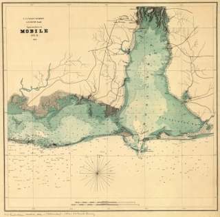 1864 Civil War Map of Mobile Bay Region Alabama  