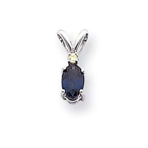  14k White Gold Oval Sapphire Diamond Pendant Jewelry