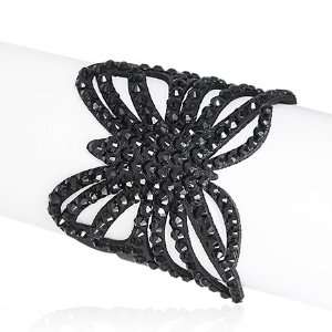 Fashion Dainty Black Leather Butterfly Rhinestone Lace Womens Bracelet