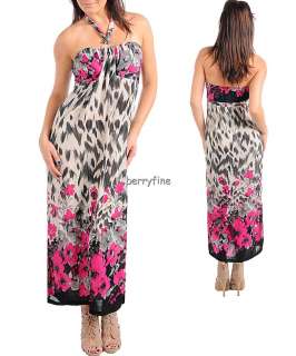 BFS04~NEW NWT ADICTION Pink Ivory Floral Motif Halter Maxi Dress 