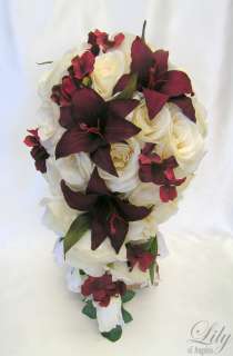 17pcs Wedding Bridal Bouquet Flowers Bride Silk Flowers Package IVORY 