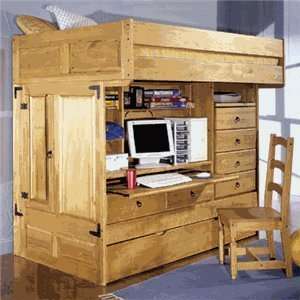  Twin Full Size Bunk Bed in Rustic Pine Finish   All in One Bunk 