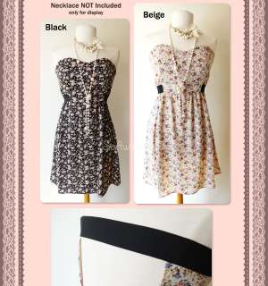   or Beige Vintage Inspire Ditsy Floral Print PEASANT Strapless Dress