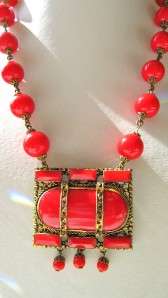 Vintage 1930s Art Deco Red Czech Glass Beaded Necklace CZECHOSLOVAKIA 
